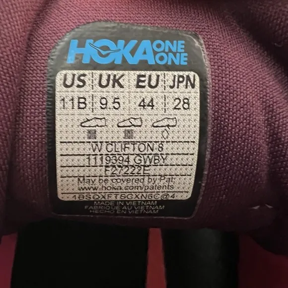 Hoka One One Clifton 8 Women's 11 B 1119394 GWBY Purple Running Shoes Sneaker