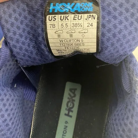 Hoka One One Clifton 9 Womens Size 7B Blue Athletic Running Shoes 3654