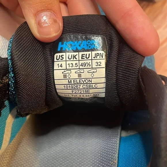 Hoka One One Elevon Running Shoes Mens Sz 14 Caribbean Sea Black