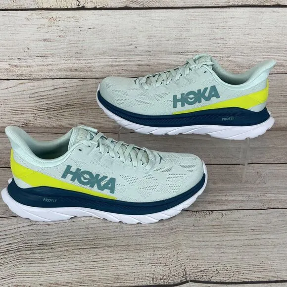 Hoka One One Mach 4 Mens Sz 9D Running Shoes Blue Glass Evening Primrose