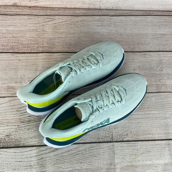 Hoka One One Mach 4 Mens Sz 9D Running Shoes Blue Glass Evening Primrose