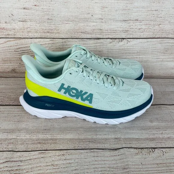 Hoka One One Mach 4 Mens Sz 9D Running Shoes Blue Glass Evening Primrose