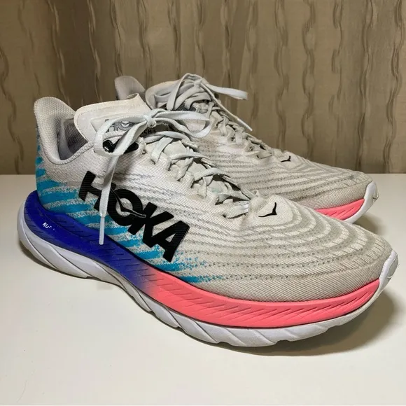 Hoka One One Mach 5 Men's 11 B Running Shoes White Scuba Blue 1127894-WSBB