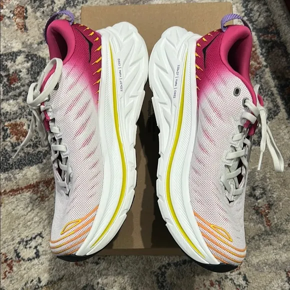 Hoka Pink and White Athletic Shoes with Cushioned Heel