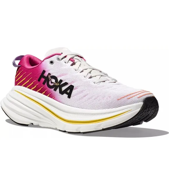 Hoka Pink and White Athletic Shoes with Cushioned Heel