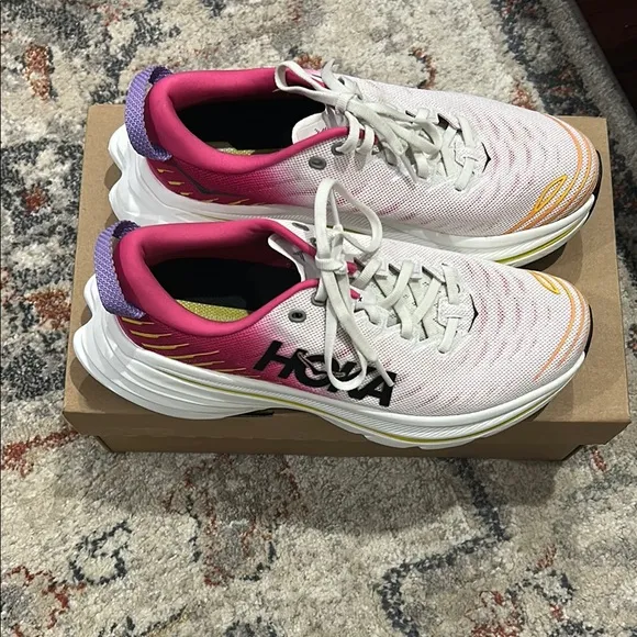 Hoka Pink and White Athletic Shoes with Cushioned Heel
