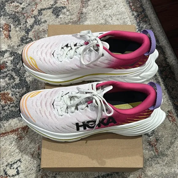 Hoka Pink and White Athletic Shoes with Cushioned Heel