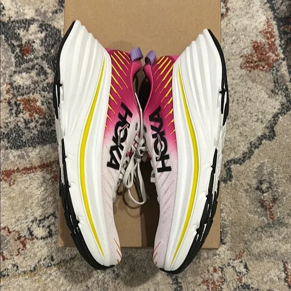 Hoka Pink and White Athletic Shoes with Cushioned Heel