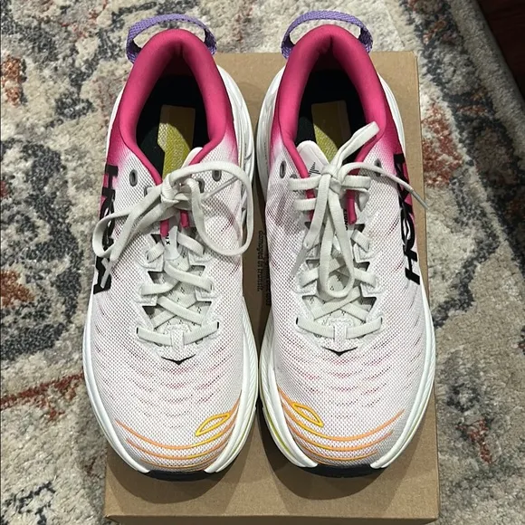 Hoka Pink and White Athletic Shoes with Cushioned Heel