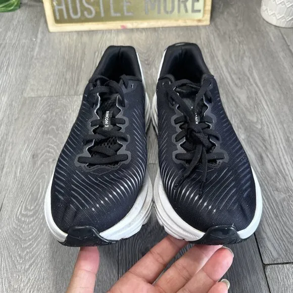 Hoka Rincon 3 Running Shoes Sneakers Black White Women - Sz 8 B