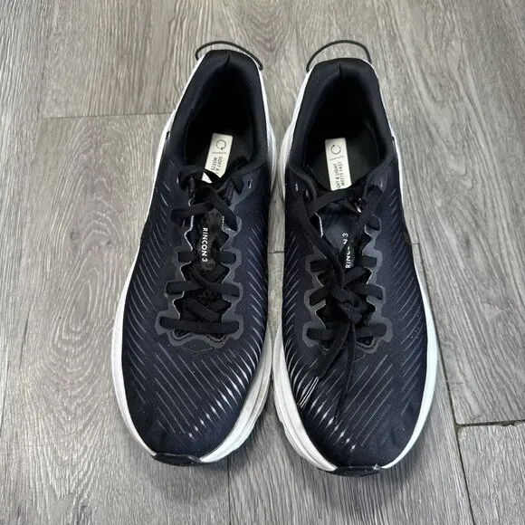 Hoka Rincon 3 Running Shoes Sneakers Black White Women - Sz 8 B