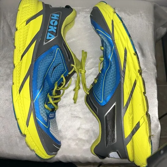 HOKA Running Shoes Athletic Sneakers Blue Yellow Performance Training Cushioned