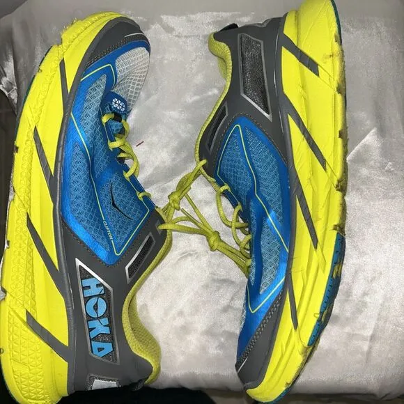 HOKA Running Shoes Athletic Sneakers Blue Yellow Performance Training Cushioned
