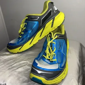 HOKA Running Shoes Athletic Sneakers Blue Yellow Performance Training Cushioned