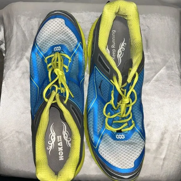 HOKA Running Shoes Athletic Sneakers Blue Yellow Performance Training Cushioned