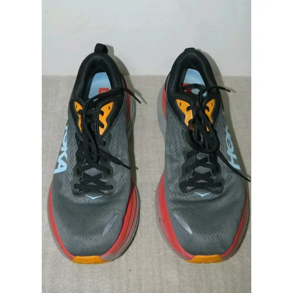 Hoka Sneaker Gym Shoes One Bondi 8 Mens Size 11D Shoes Gray Red Running