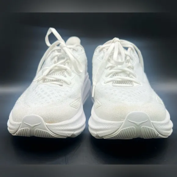 Hoka Women's White Running Shoes- Clifton 9, Pre-Owned, Some discoloration, 8D
