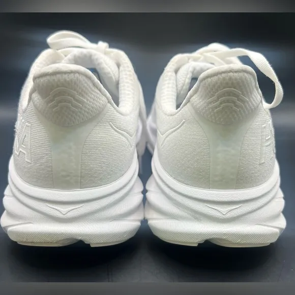 Hoka Women's White Running Shoes- Clifton 9, Pre-Owned, Some discoloration, 8D