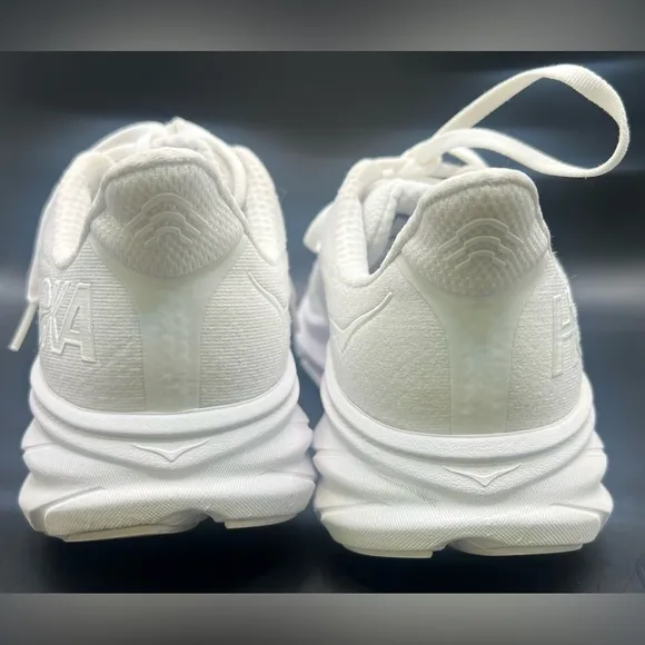 Hoka Women's White Running Shoes- Clifton 9, Pre-Owned, Some discoloration, 8D