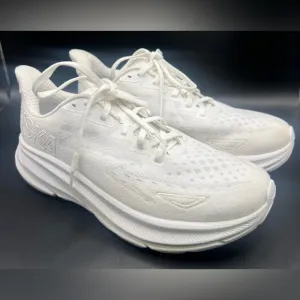 Hoka Women's White Running Shoes- Clifton 9, Pre-Owned, Some discoloration, 8D