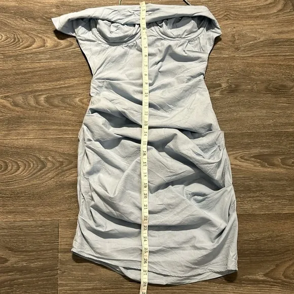 House of CB London Lana Open Back Mini Halter Dress Ruching Baby Blue XS Strappy