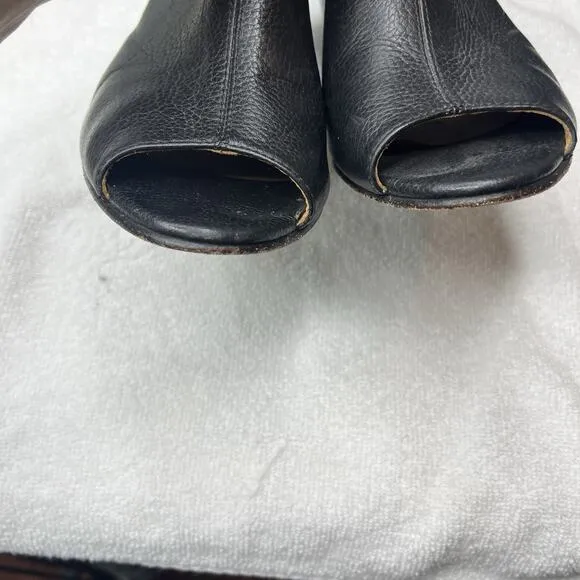 Huma Blanco Sandals Women's Size 7 37 Slingback Black Leather Peep Toe Shoes