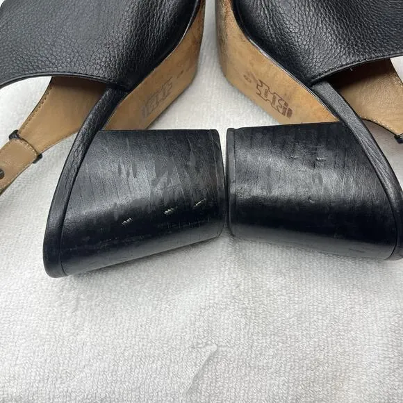 Huma Blanco Sandals Women's Size 7 37 Slingback Black Leather Peep Toe Shoes