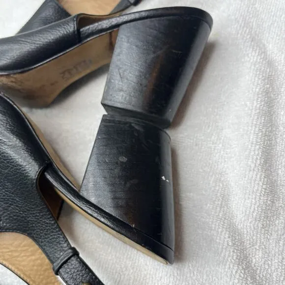 Huma Blanco Sandals Women's Size 7 37 Slingback Black Leather Peep Toe Shoes