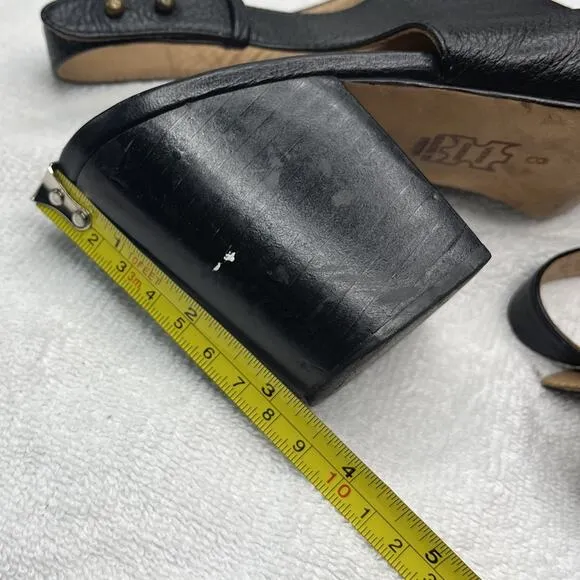 Huma Blanco Sandals Women's Size 7 37 Slingback Black Leather Peep Toe Shoes
