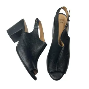 Huma Blanco Sandals Women's Size 7 37 Slingback Black Leather Peep Toe Shoes
