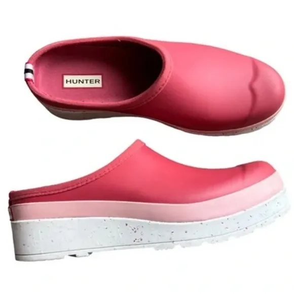 HUNTER Clogs Waterproof Speckled Sole Play Clogs Glenmore Rose Azalea Pink NIB