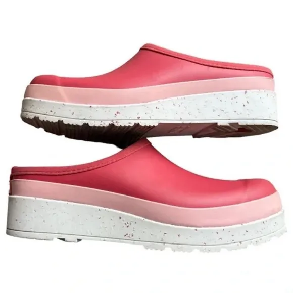 HUNTER Clogs Waterproof Speckled Sole Play Clogs Glenmore Rose Azalea Pink NIB