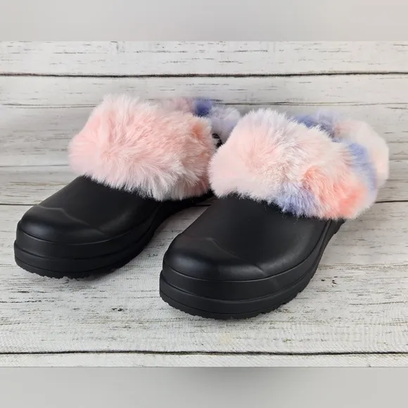 Hunter Faux Fur Tie Dye Slip-On Clogs