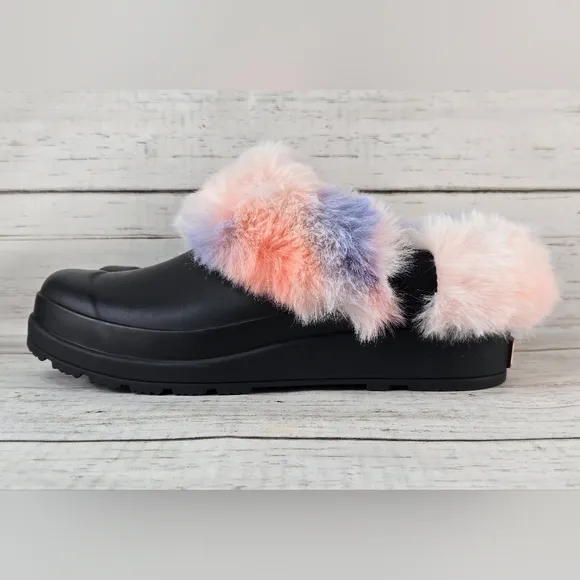 Hunter Faux Fur Tie Dye Slip-On Clogs