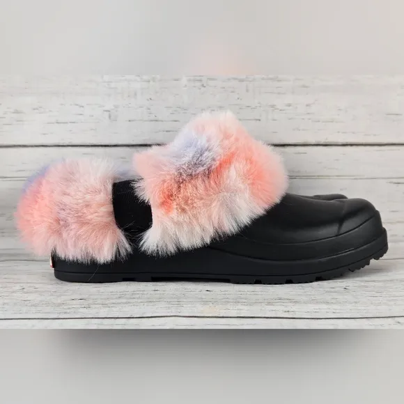 Hunter Faux Fur Tie Dye Slip-On Clogs