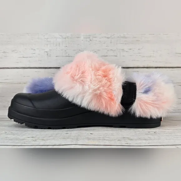 Hunter Faux Fur Tie Dye Slip-On Clogs