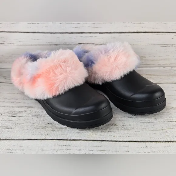 Hunter Faux Fur Tie Dye Slip-On Clogs