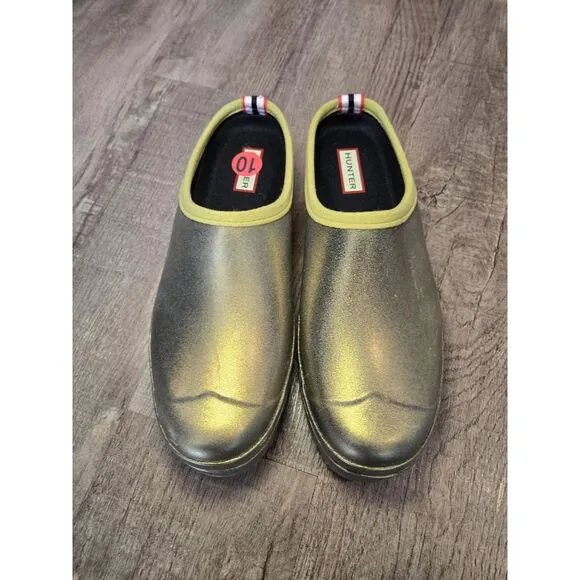 Hunter Original Play Clog Womens Gold Waterproof Slip‎ On Mules Size US 10