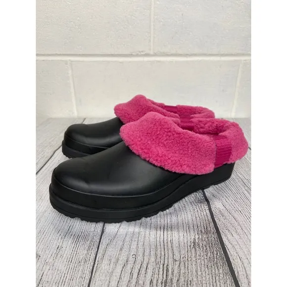 Hunter Play Sherpa Insulated Clogs - Black Pink - Comfortable Mules US 6