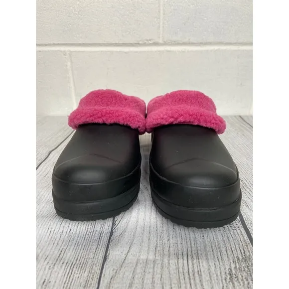 Hunter Play Sherpa Insulated Clogs - Black Pink - Comfortable Mules US 6