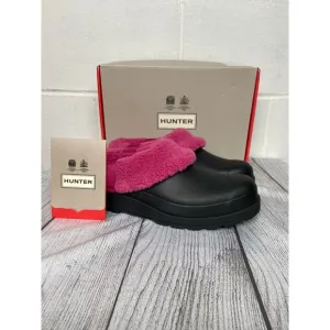 Hunter Play Sherpa Insulated Clogs - Black Pink - Comfortable Mules US 6