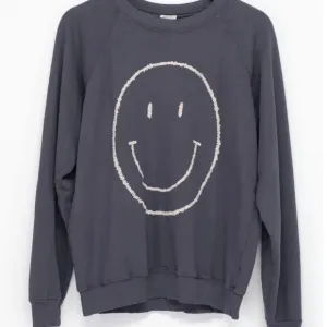 I stole my boyfriends shirt Heavily Distressed Smiley Face Crewneck Sweatshirt