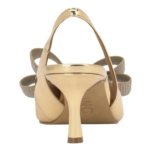 INC Women's Giverny Bow Slingback Kitten Heel Pumps Gold Size 9
