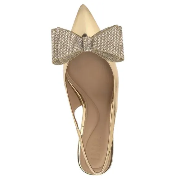 INC Women's Giverny Bow Slingback Kitten Heel Pumps Gold Size 9