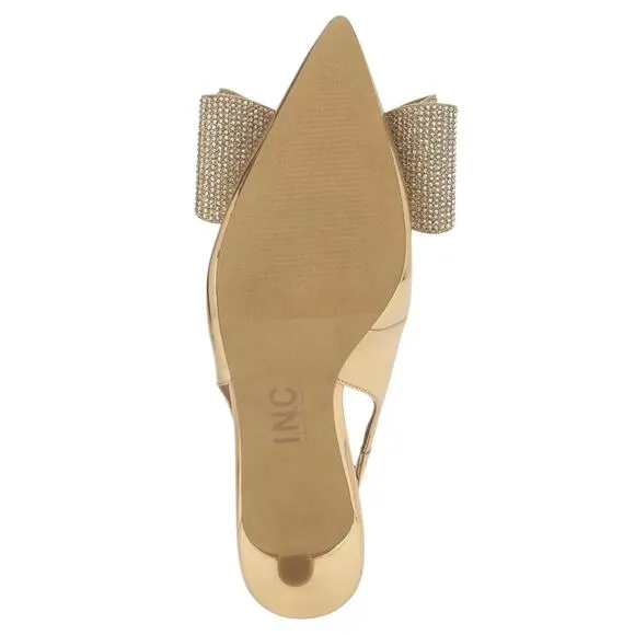 INC Women's Giverny Bow Slingback Kitten Heel Pumps Gold Size 9