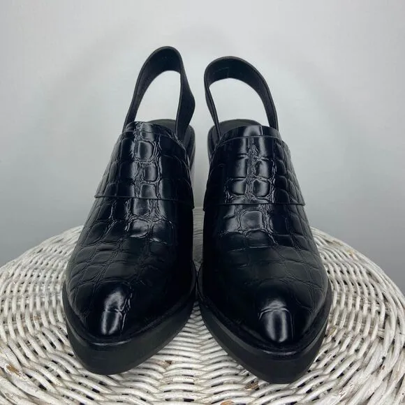 Intentionally Blank Womens Size 6 Moonbeam Embossed Leather Pointed Heel Mules
