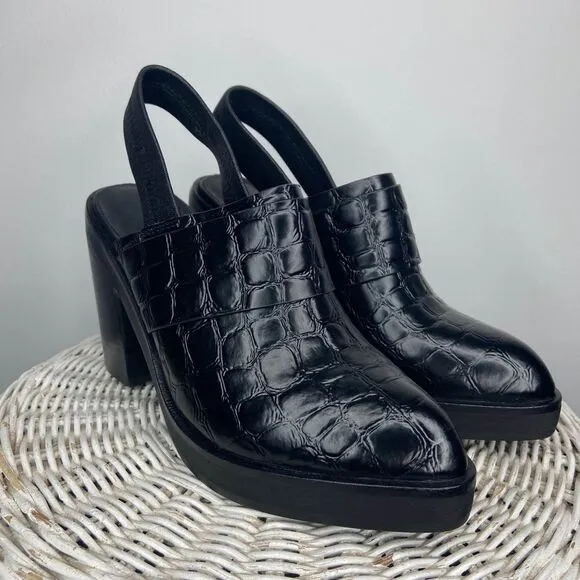 Intentionally Blank Womens Size 6 Moonbeam Embossed Leather Pointed Heel Mules