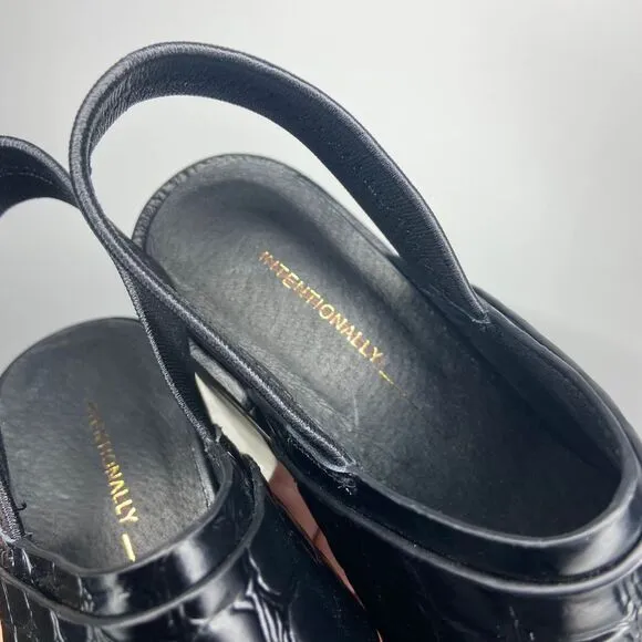 Intentionally Blank Womens Size 6 Moonbeam Embossed Leather Pointed Heel Mules