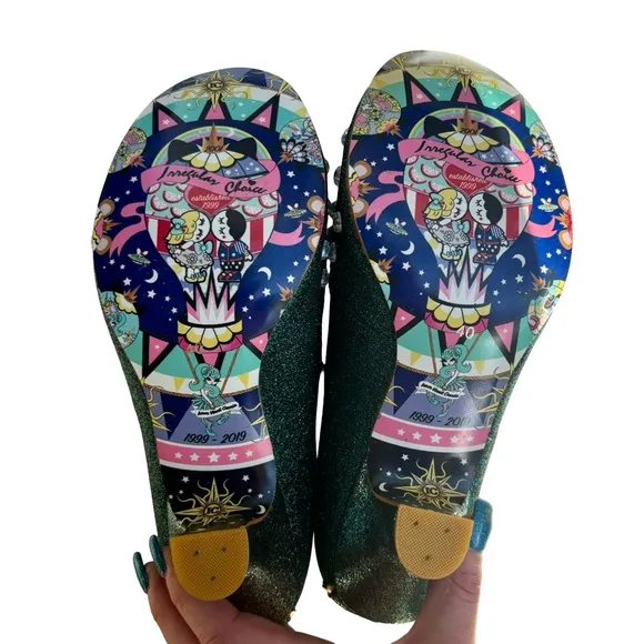 Irregular Choice Haverhill Oxford Kitten Heels Sparkly Green w/ Rhinestones NWOT
