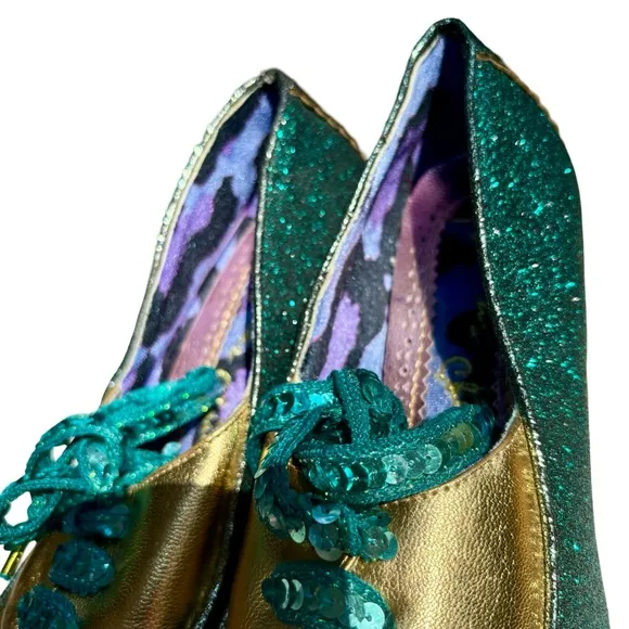 Irregular Choice Haverhill Oxford Kitten Heels Sparkly Green w/ Rhinestones NWOT